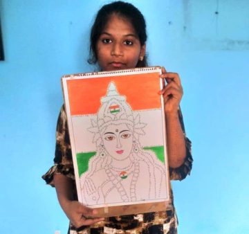 OUTLINED THE PORTRAIT OF MOTHER INDIA WITH THE NAMES OF INDIAN FREEDOM FIGHTERS